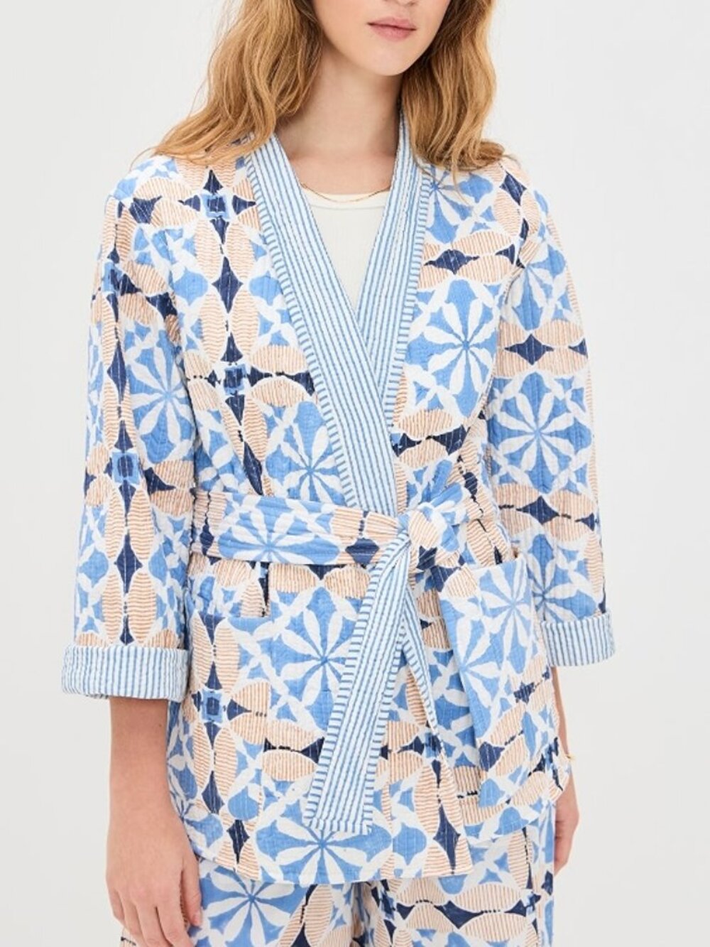 Marea by Liz Joy Quilted Jacket | Blue Cafe Tile Size L/XL